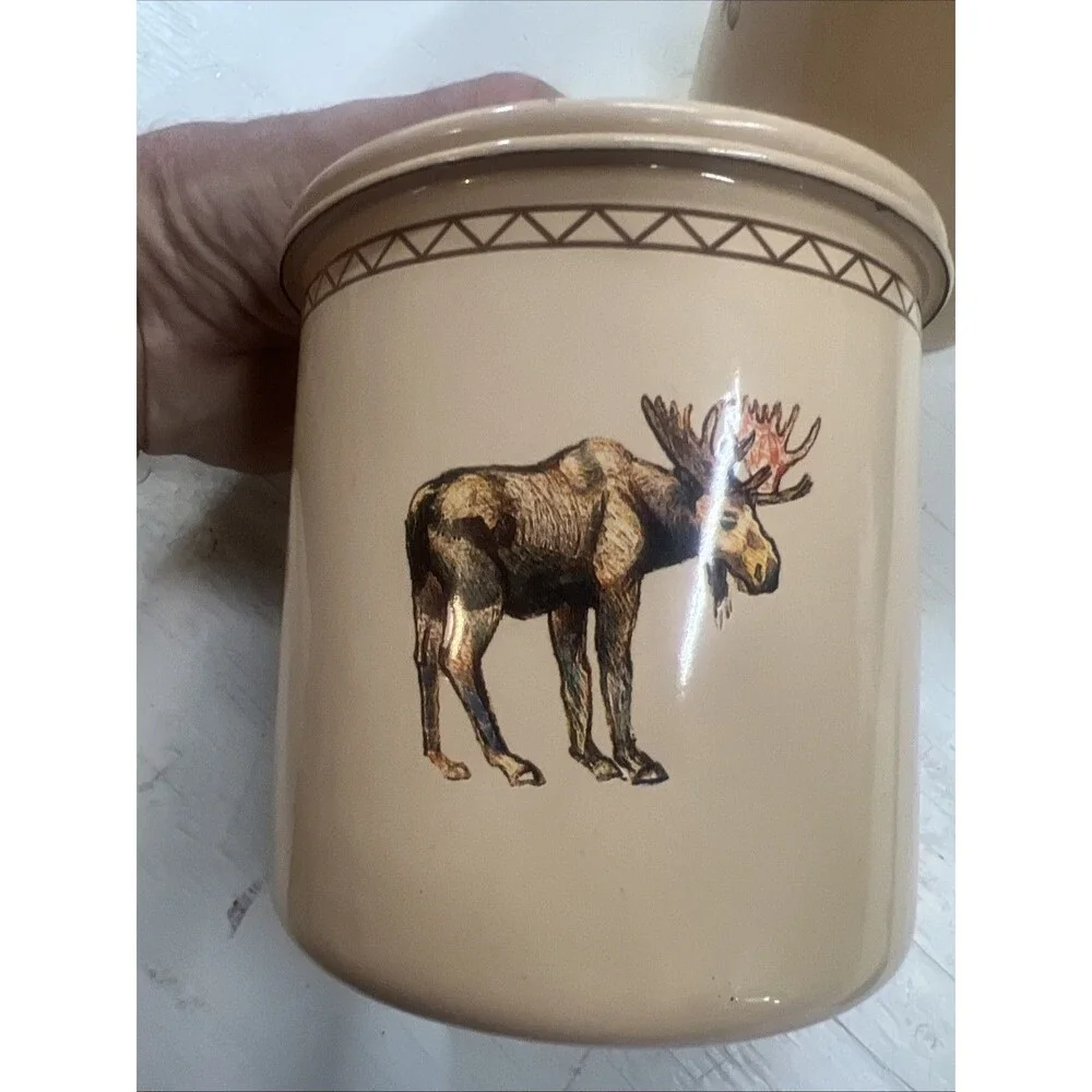 Marble Canyon Enamelware Moose Canisters  Set of 2 Cream Beige Vintage Style